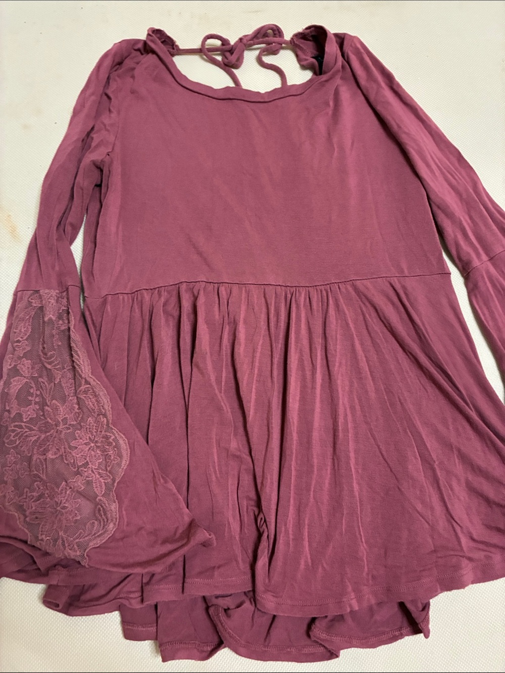 American Eagle Long Sleeve Lace Peplum Tunic - Mauve Pink